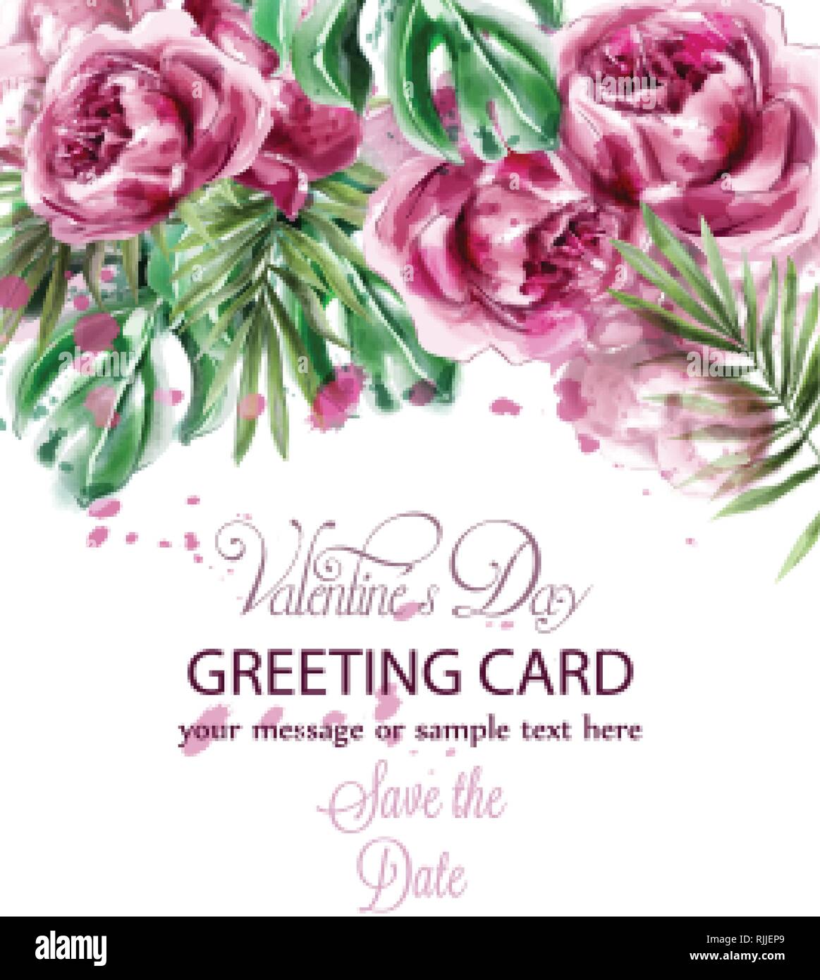 Rosa pfingstrose Blumen Aquarell banner Vektor. Exotische Blumen Blumenstrauß Einladung. Hochzeit event Karte Stock Vektor