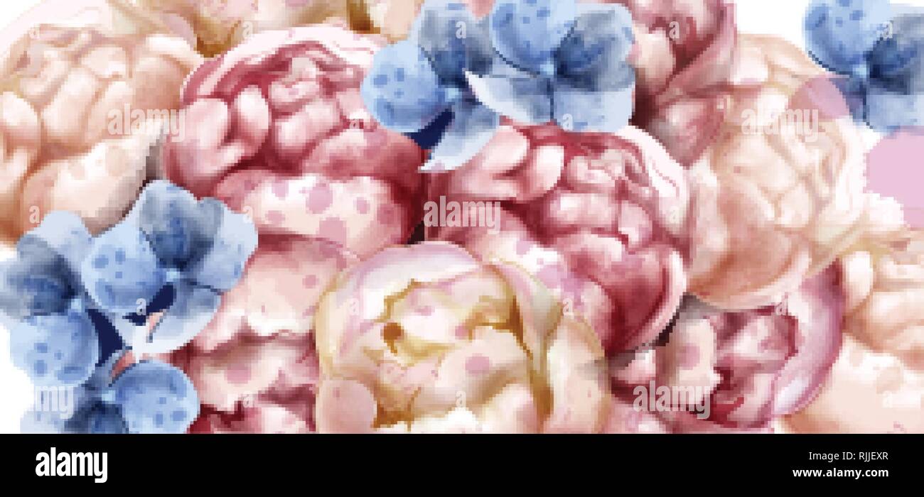 Bunte pfingstrose Blumen Aquarell banner Vektor. floralen Bouquet Einladung. Hochzeit event Stock Vektor