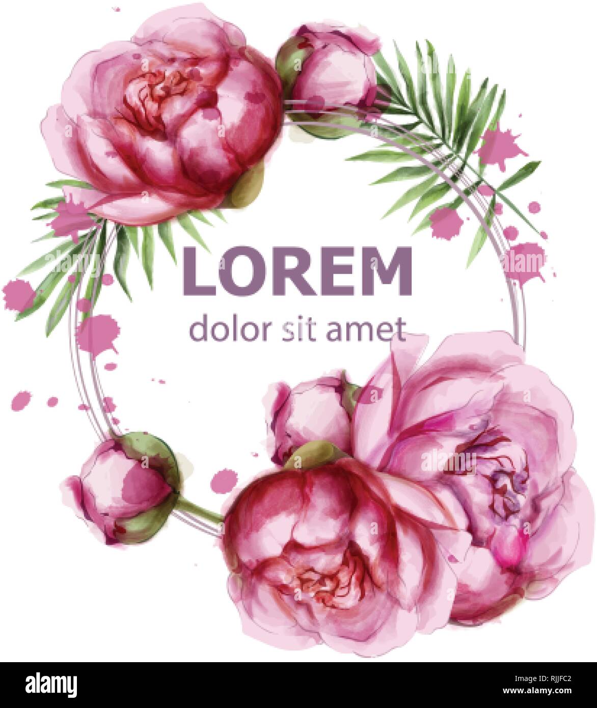 Pfingstrose Blumen zarten Kranz Vektor. Hochzeit Einladung Karte. Datum speichern. Frühling Sommer Dekor Stock Vektor