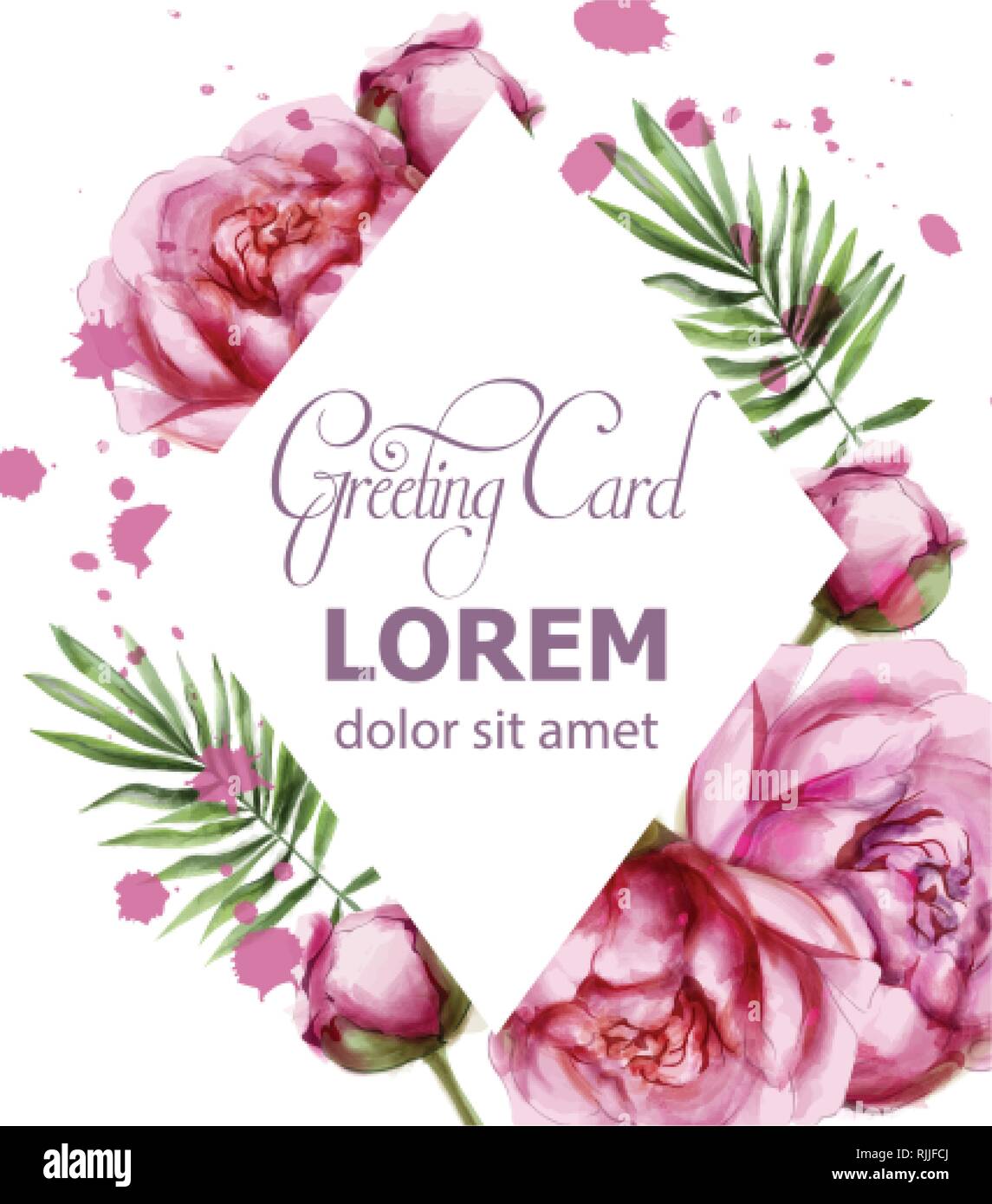 Pfingstrose Blumen zarten abstrakten Rahmen Vektor. Hochzeit Einladung Karte. Datum speichern. Frühling Sommer Dekor Stock Vektor