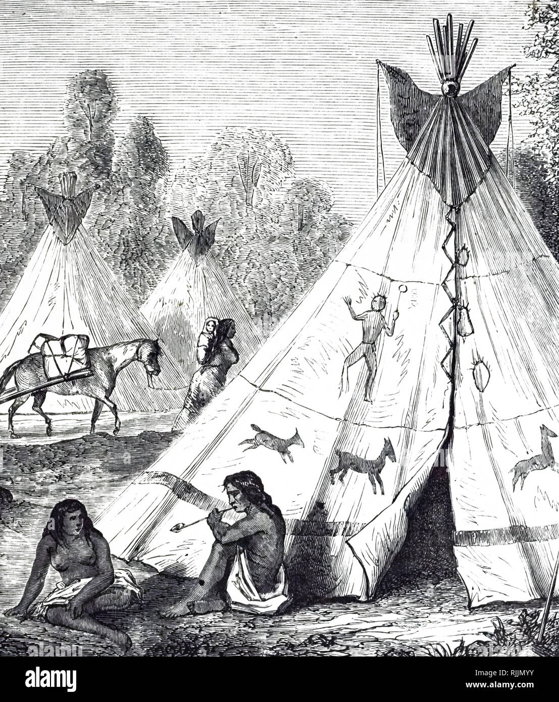 Eine Gravur, Commanche Indianer. Vom 19. Jahrhundert Stockfoto