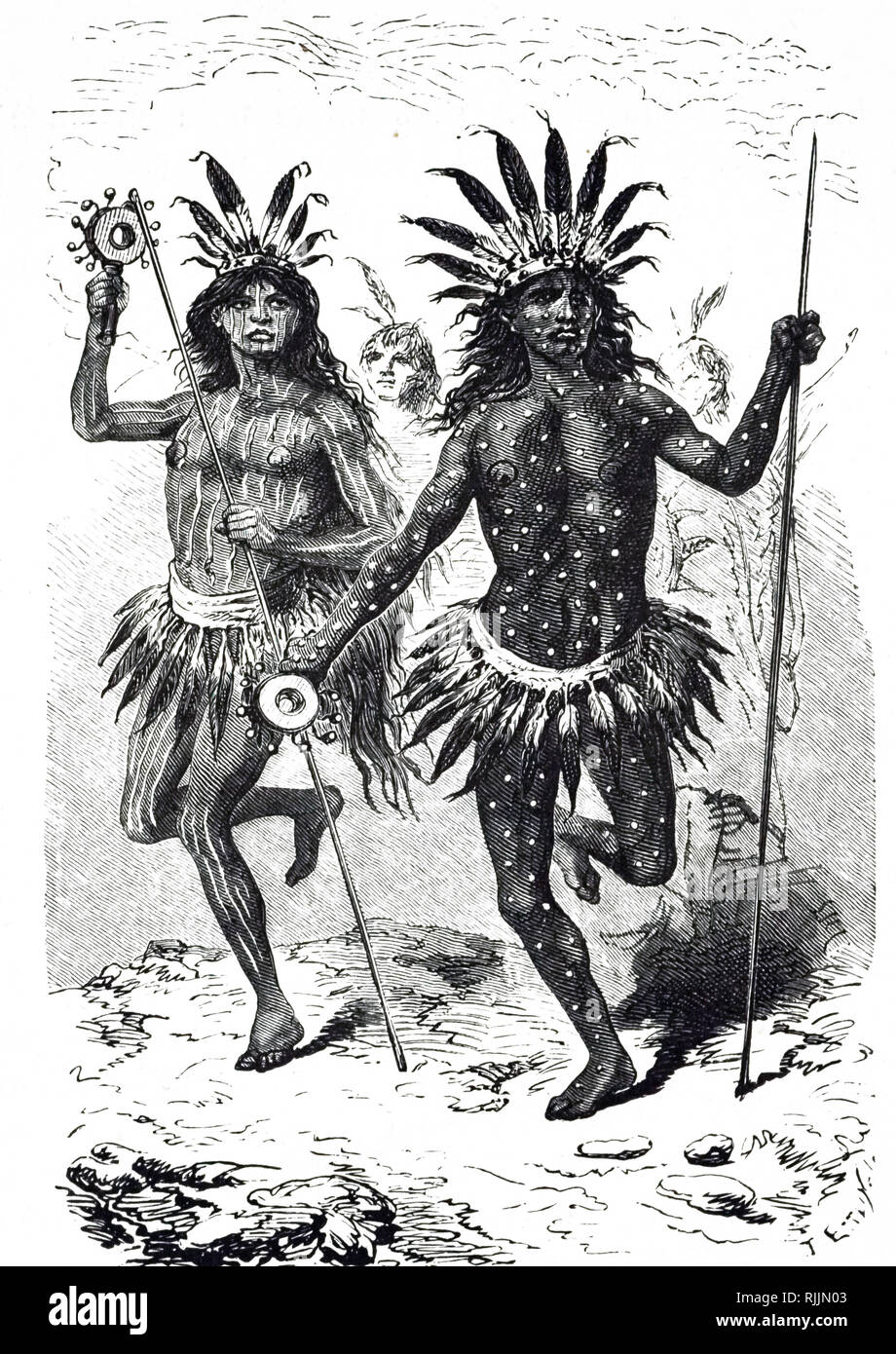 Eine Gravur, die Mandan Indianer. Vom 19. Jahrhundert Stockfoto