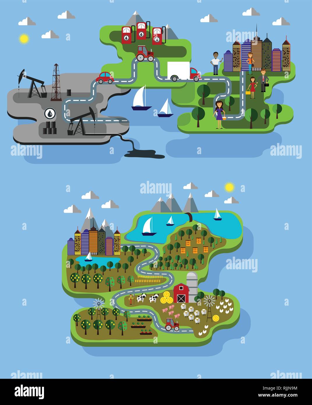 Stadt Hof und Gewinnung von Öl Stock Vektor