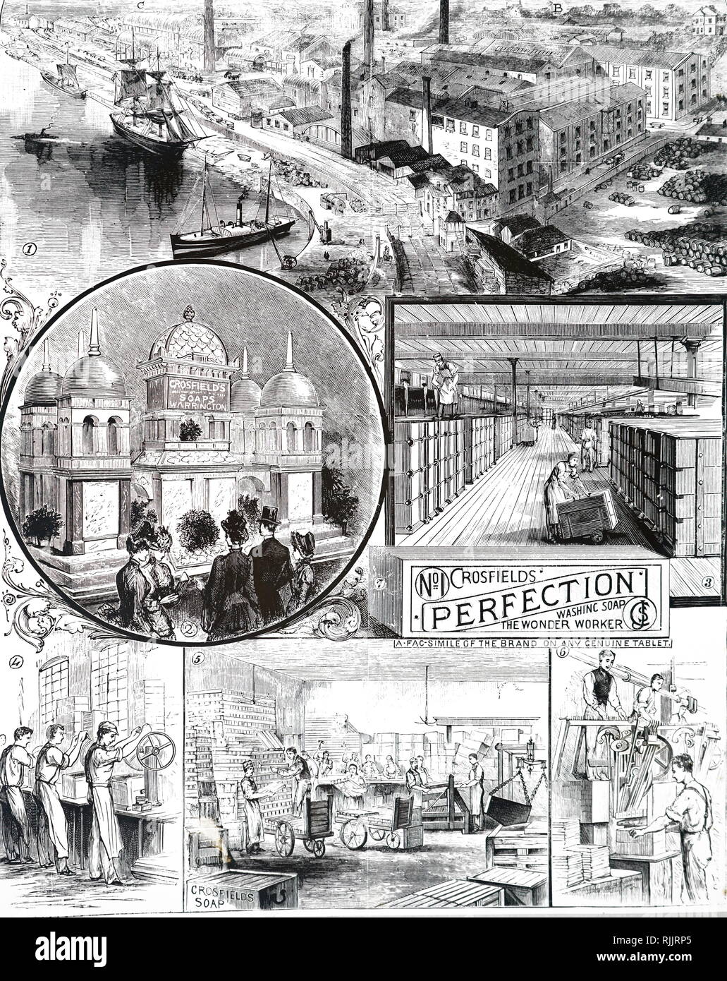 Ein Kupferstich, Joseph Crosfield & Sohn soap Factory. Vom 19. Jahrhundert Stockfoto