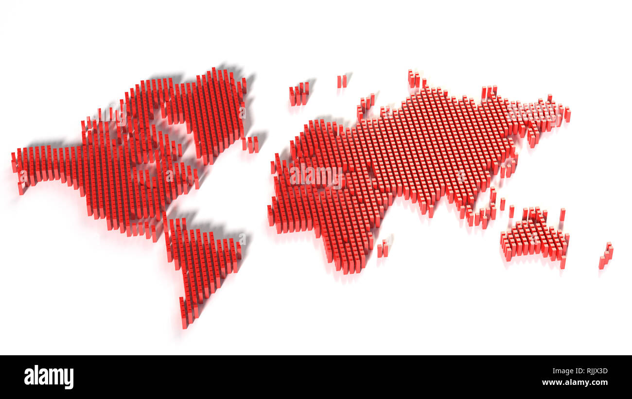 Weltkarte auf weißem Hintergrund. Reisen weltweit. 3D-Rendering Stockfoto