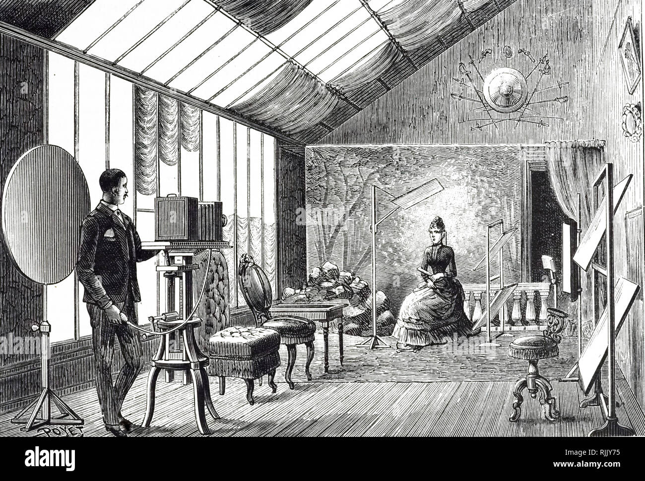 Eine Gravur der Darstellung des Studio ein Portrait Fotograf in Paris. Vom 19. Jahrhundert Stockfoto