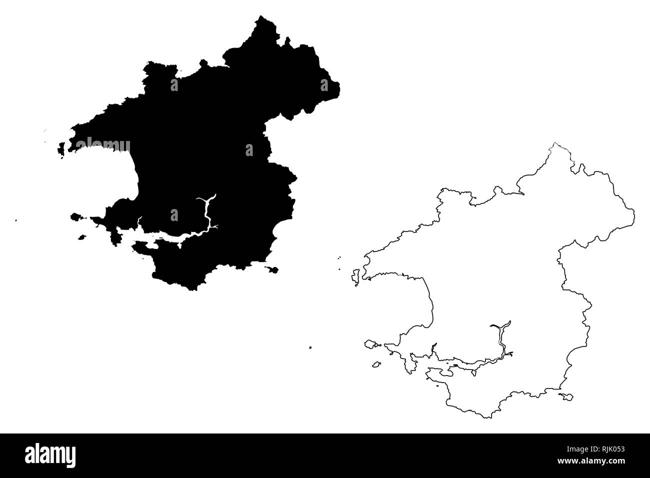 Pembrokeshire (Vereinigtes Königreich, Wales, Cymru, Principal Gebieten von Wales) Karte Vektor-illustration, kritzeln Skizze Pembrokeshire Karte Stock Vektor