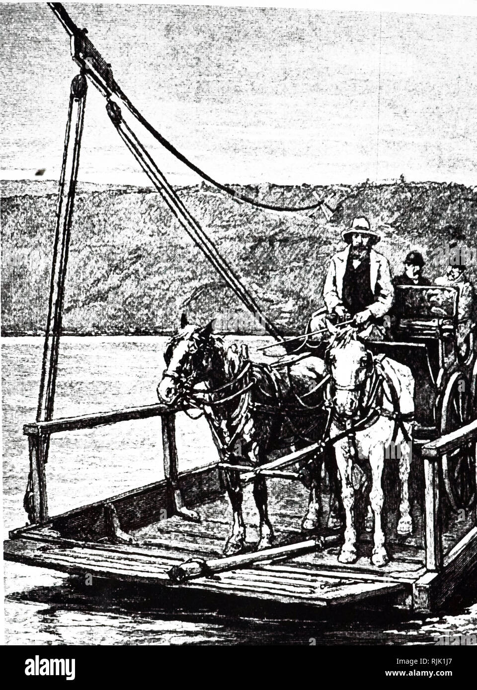 Eine Gravur mit einem Seil Fähre auf dem Snake River in den Vereinigten Staaten. Vom 19. Jahrhundert Stockfoto