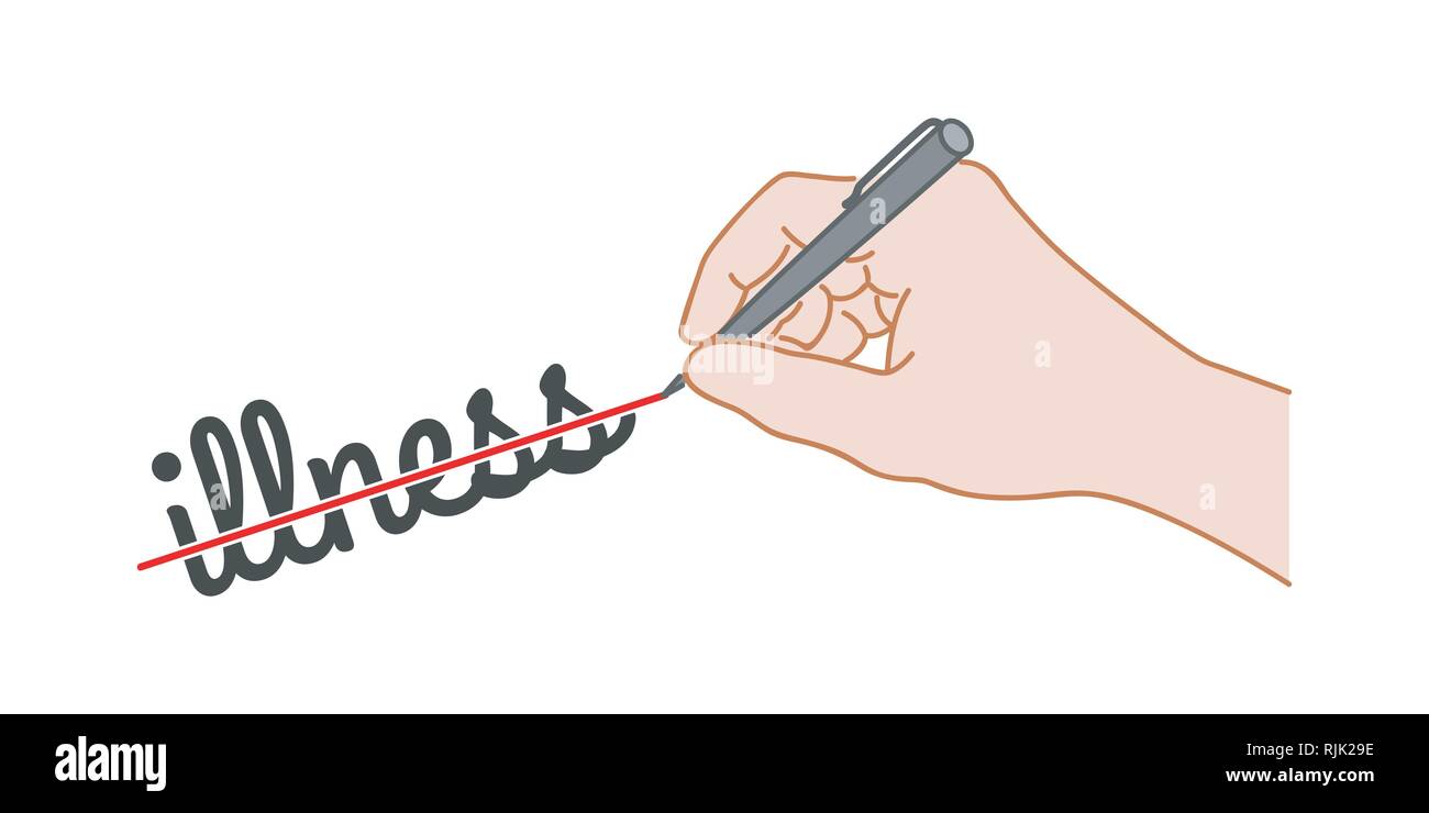 Hand mit einem Stift durchgestrichen das Wort