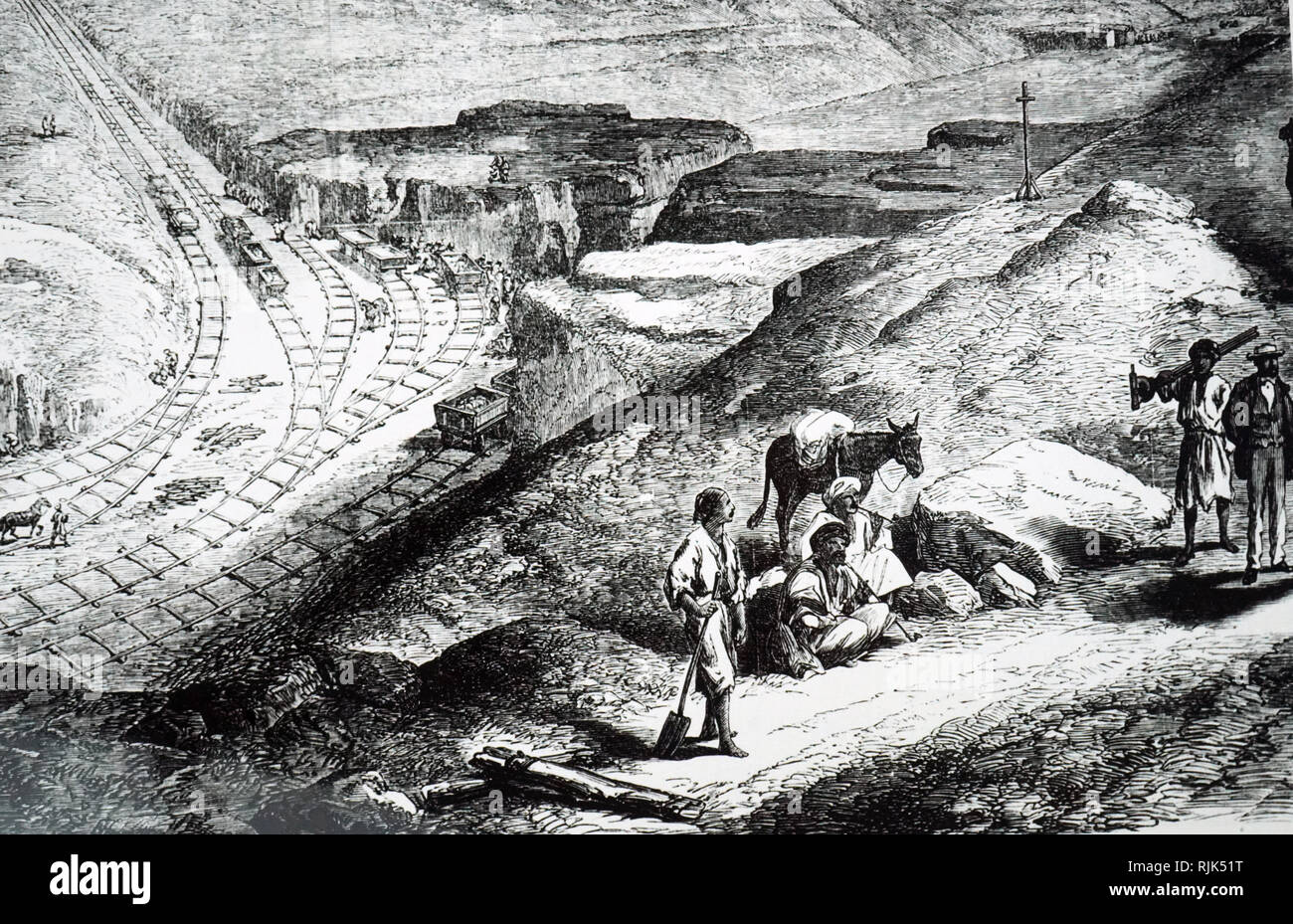 Eine Gravur der Darstellung in Arbeit über den Suez-Kanal, Ägypten. Vom 19. Jahrhundert Stockfoto