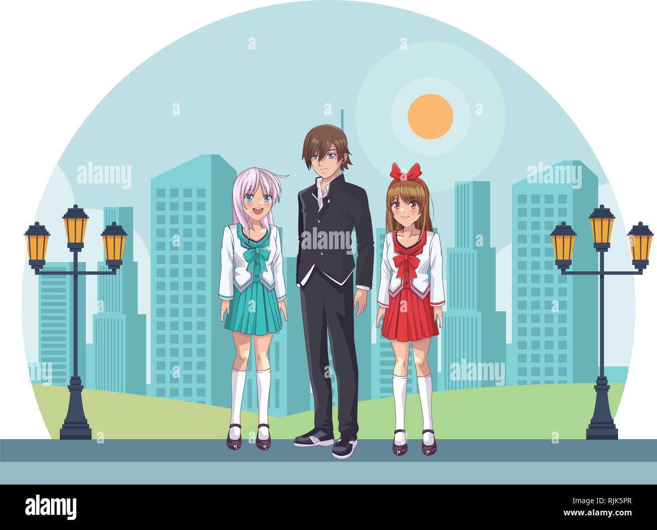 Anime Manga Gruppe Stock Vektor