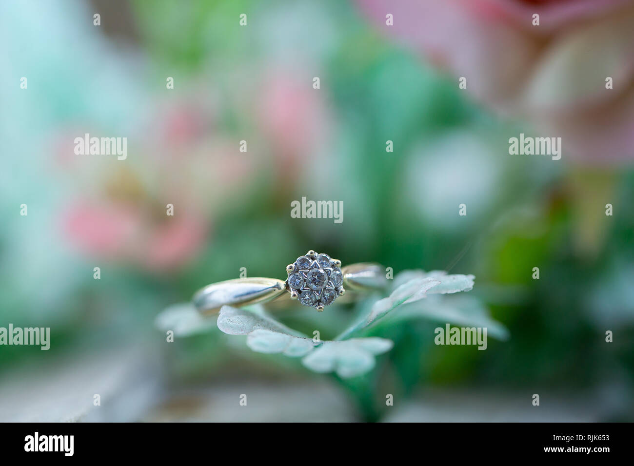 Kompromiss Ring auf grünem Hintergrund Stockfoto