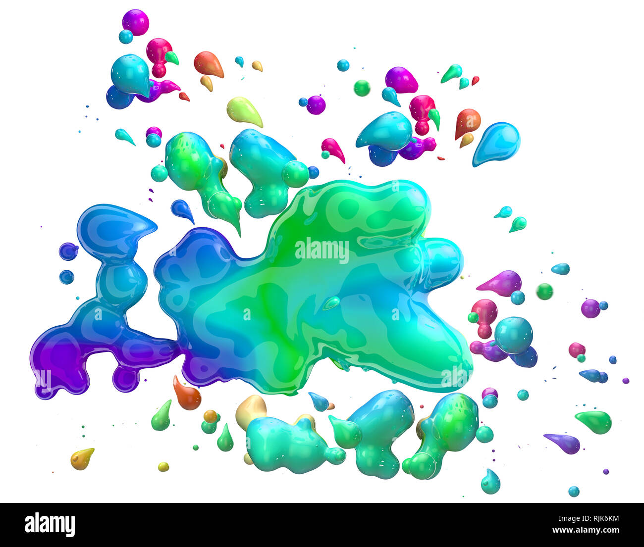 Abstrakte farbige Flüssigkeit oder Tinte auf weißem Hintergrund. 3D-Darstellung Stockfoto
