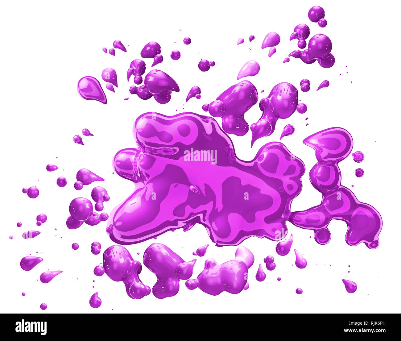 Abstrakte farbige Flüssigkeit oder Tinte auf weißem Hintergrund. 3D-Darstellung Stockfoto