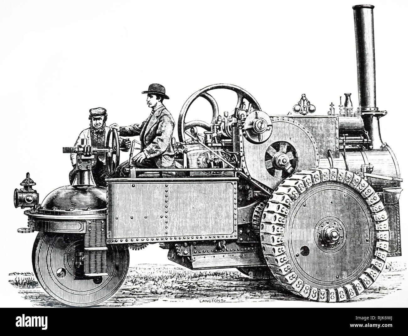 Eine Gravur Darstellung einer Zugmaschine oder "Lok" und "eine der effizientesten Maschinen des Tages" von Charles Burrell von Thetford, Norfolk konzipiert. Vom 19. Jahrhundert Stockfoto