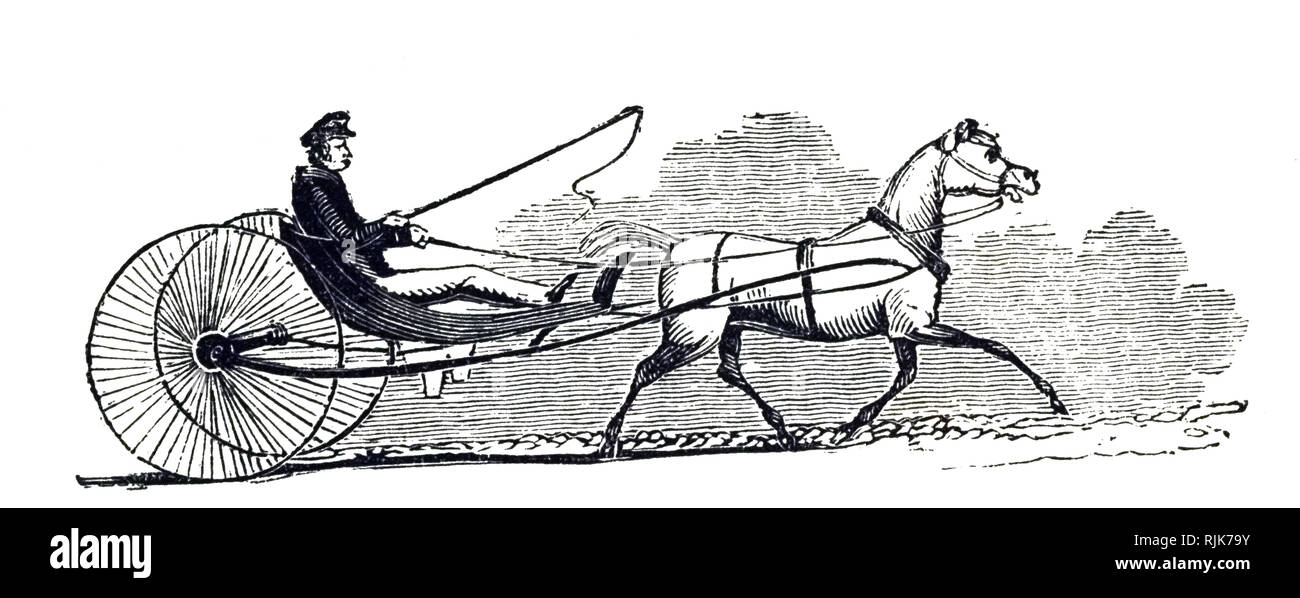 Ein kupferstich mit der Darstellung eines Norwegischen cariole: ein leichtes Fahrzeug ähnlich wie bei einem Gig, mit Raum für eine einzelne Person. Vom 19. Jahrhundert Stockfoto