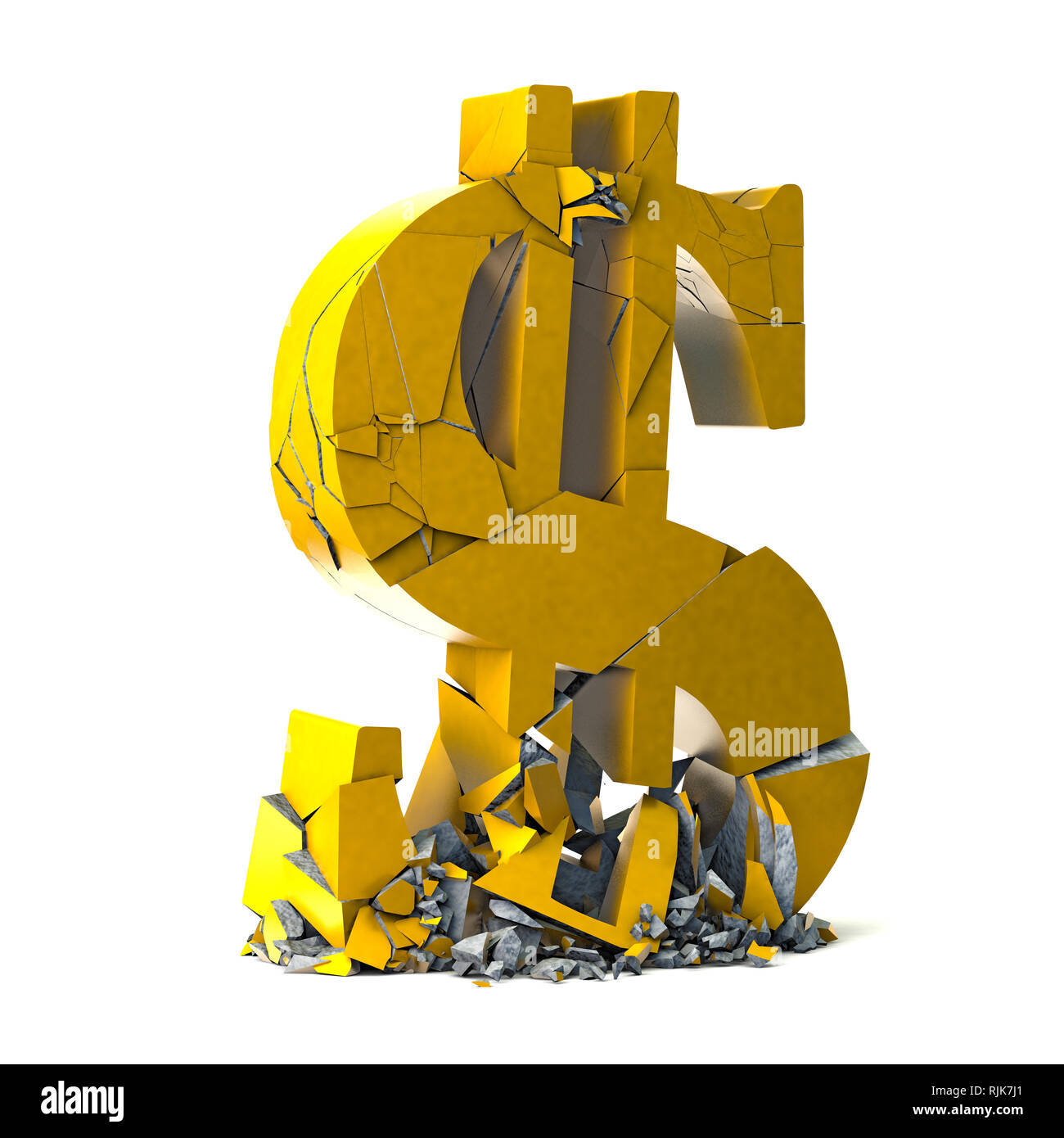 Konzept der Bank und Finanz- und Konkurs. Abwertung der Währungen der Welt. Dollarzeichen Währung Symbol auf weißem Hintergrund. 3D-Darstellung Stockfoto