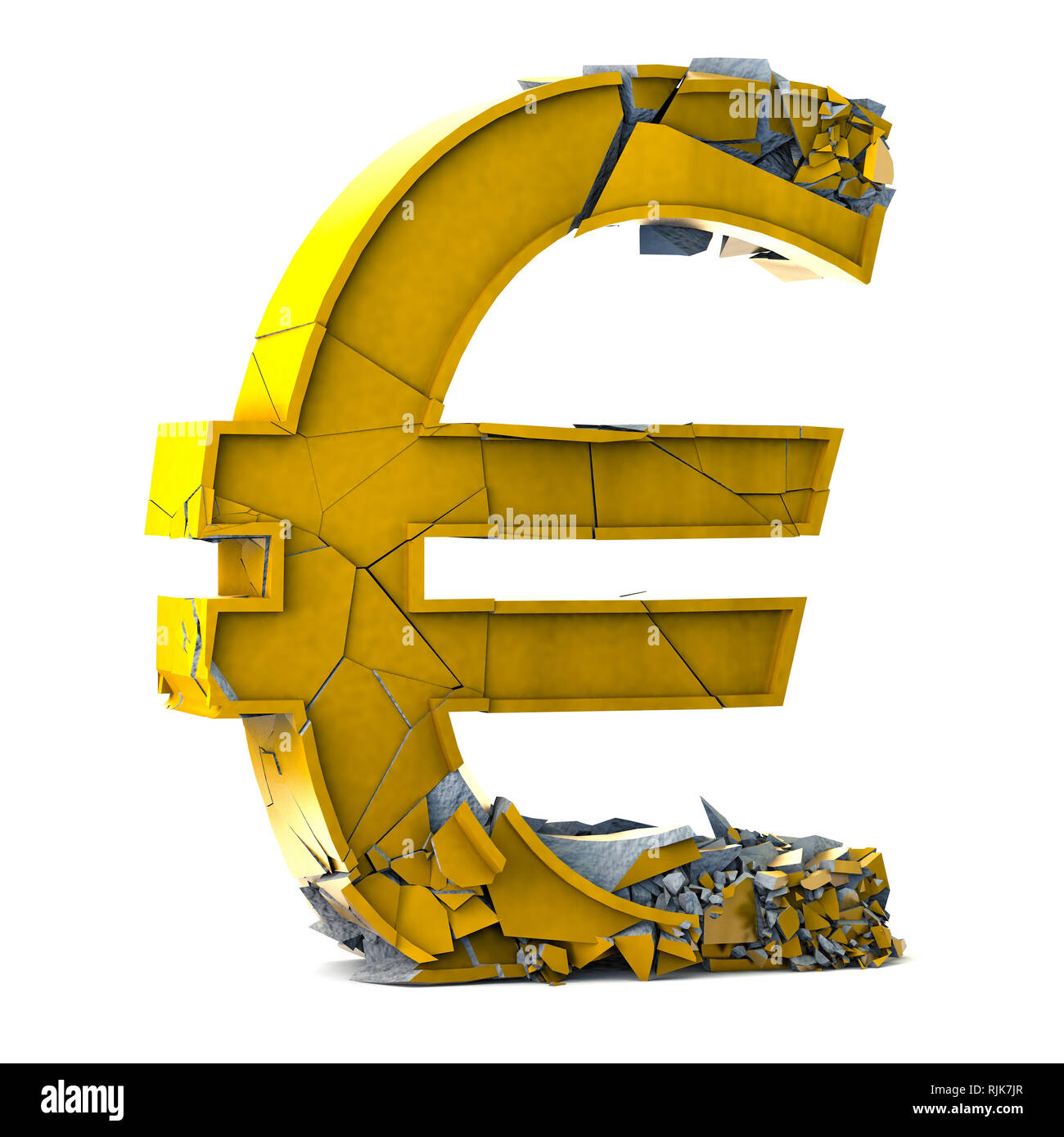 Konzept der Bank und Finanz- und Konkurs. Abwertung der Währungen der Welt. Währung Euro Symbol Symbol auf weißem Hintergrund. 3D-Darstellung Stockfoto