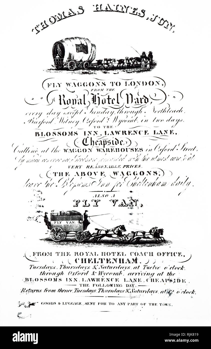 Eine Werbung für einen Wagen und Pakete Service. Vom 19. Jahrhundert Stockfoto