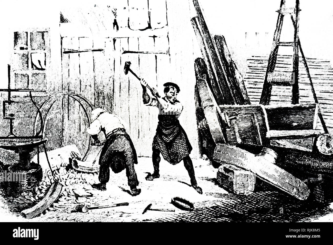 Eine Gravur, die Stellmacher. Vom 19. Jahrhundert Stockfoto