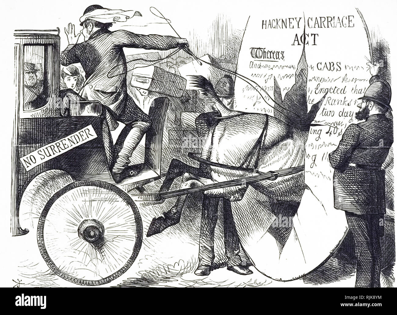 Ein Cartoon kommentierte die Hackney Carriage Act 1843. Vom 19. Jahrhundert Stockfoto