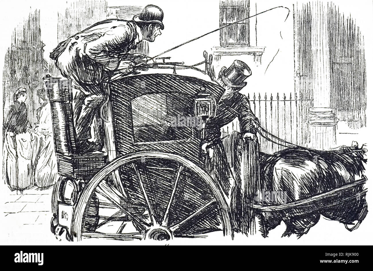 Cartoon, das eine Hackney Trainer und Fahrer. Vom 19. Jahrhundert Stockfoto