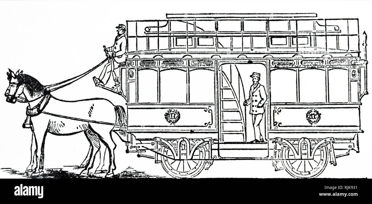 Ein kupferstich mit der Darstellung eines von Pferden gezogenen Zug. Vom 19. Jahrhundert Stockfoto
