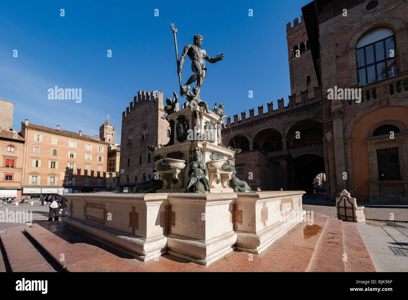 Neptunbrunnen in Bologna. Stockfoto