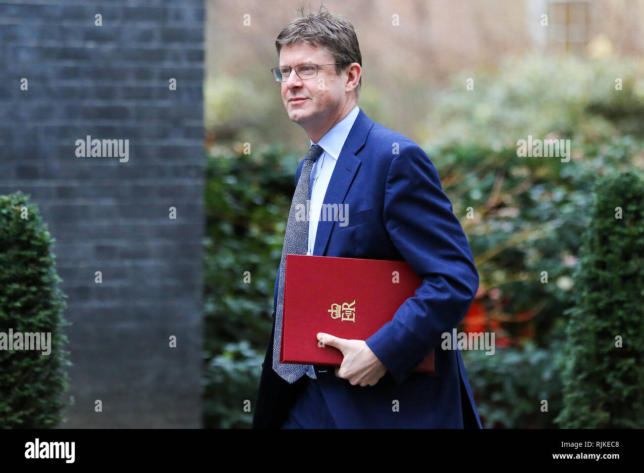 Greg Clark - Staatssekretär für Wirtschaft, Energie und industrielle Strategie nach seiner Ankunft an der Downing Street die wöchentliche Kabinettssitzung teilzunehmen, gesehen. Stockfoto