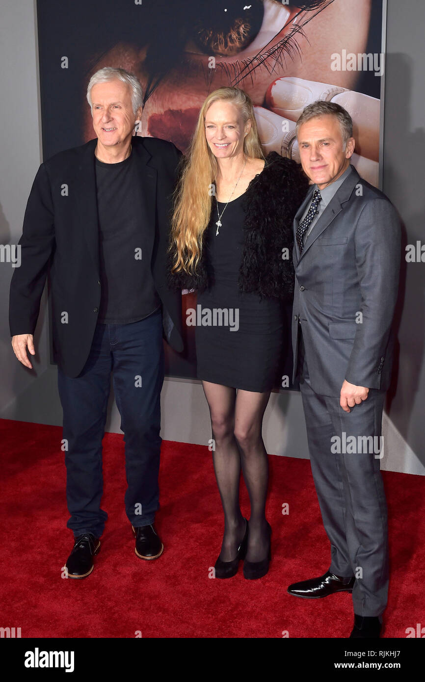 Los Angeles, USA. 05 Feb, 2019. James Cameron, Suzy Amis Cameron und Christoph Waltz bei der Premiere des Films "Alita: Battle Angel' an der Westwood Village Regency Theater. Los Angeles, 05.02.2019 | Verwendung der weltweiten Kredit: dpa/Alamy leben Nachrichten Stockfoto