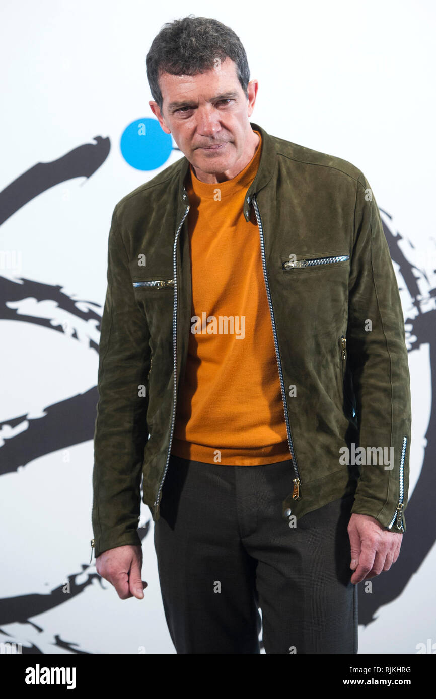 Madrid, Spanien. 06 Feb, 2019. Antonio Banderas auf einer Pressekonferenz des Teatro del Soho Caixabank auf des Musicals "A Chorus Line". Madrid, 06.02.2018 | Verwendung der weltweiten Kredit: dpa/Alamy leben Nachrichten Stockfoto