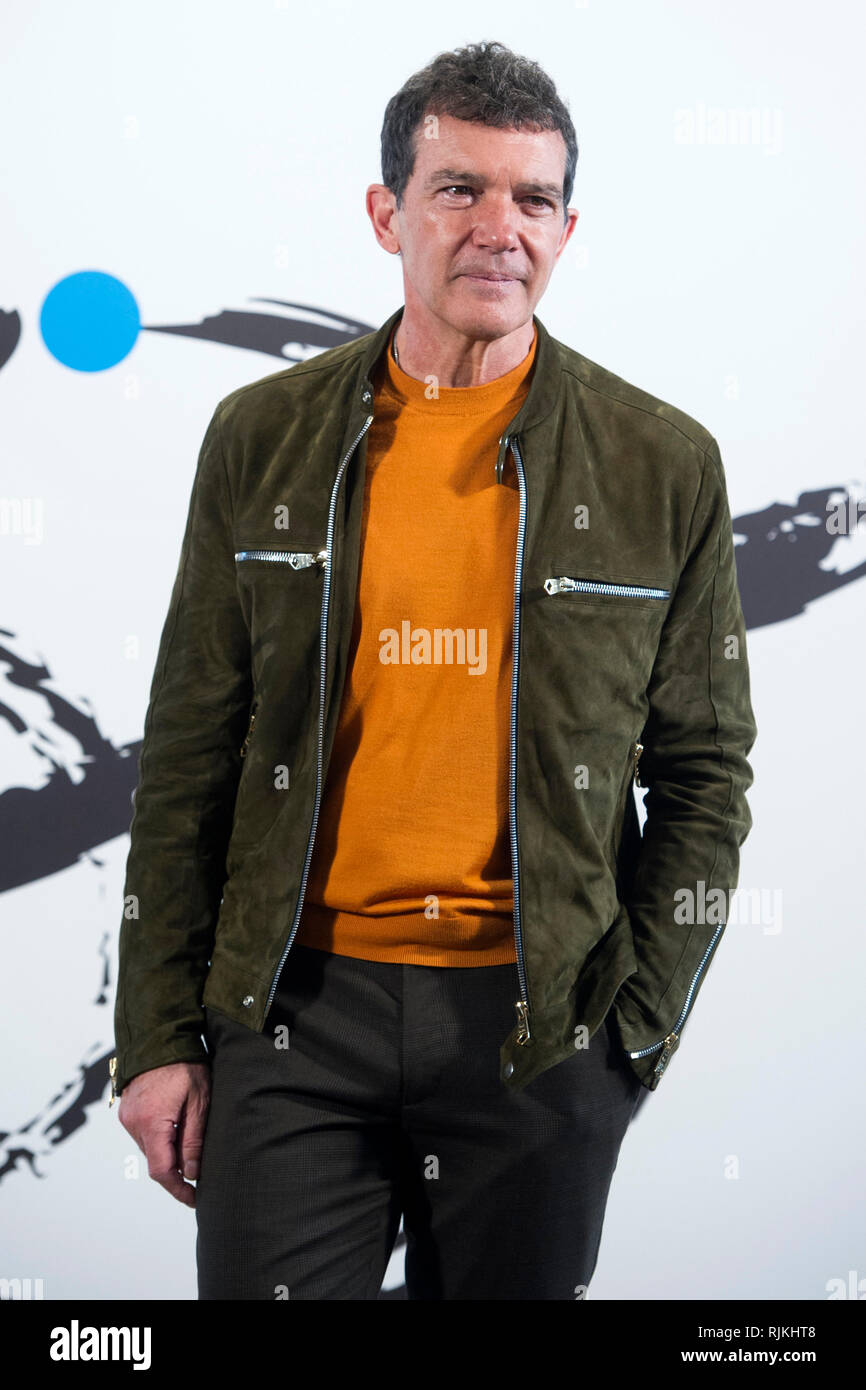 Madrid, Spanien. 06 Feb, 2019. Antonio Banderas auf einer Pressekonferenz des Teatro del Soho Caixabank auf des Musicals "A Chorus Line". Madrid, 06.02.2018 | Verwendung der weltweiten Kredit: dpa/Alamy leben Nachrichten Stockfoto