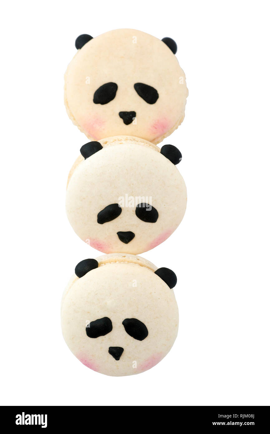 Drei Panda-Makronen vor einem Hintergrund Stockfoto
