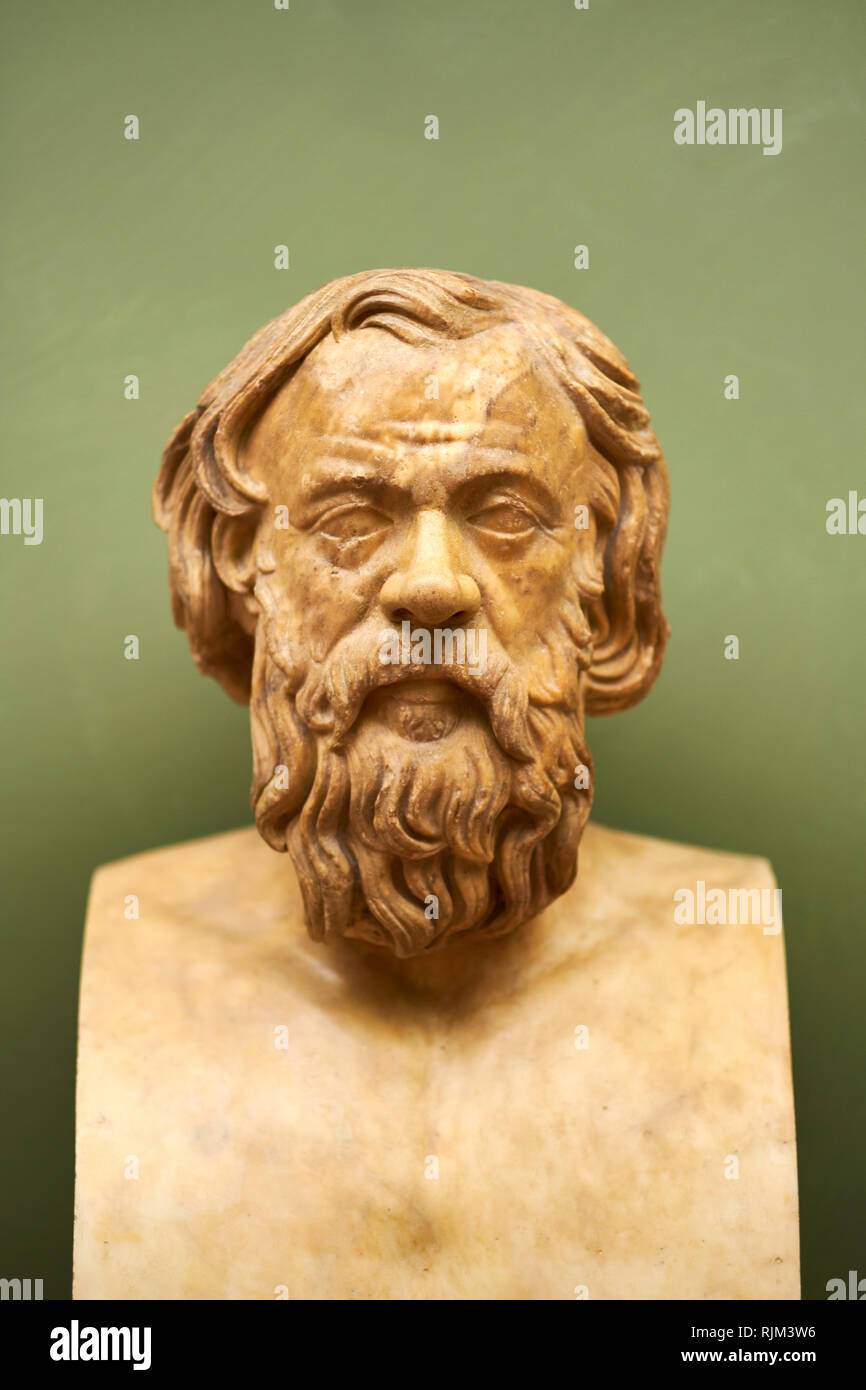 Büste des Sokrates zeigt berühmte Nase. Galerie der Uffizien. Stockfoto