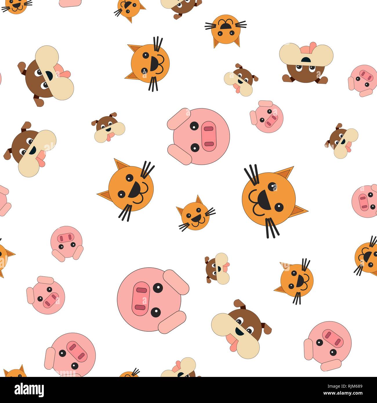 Nahtlose Muster von Schwein und hund katze Köpfe. Vector Illustration im Cartoon Stil. Stock Vektor