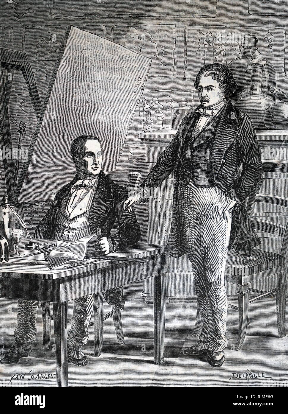 Abbildung: Joseph Nicephore NIEPCE (1765-1833), links, und Louis Daguerre (1787-1851), die in der Partnerschaft im Jahr 1829 ging der Niepce Entdeckung, wie eine Camera obscura Bild auf eine Metallplatte fix zu nutzen. Stockfoto