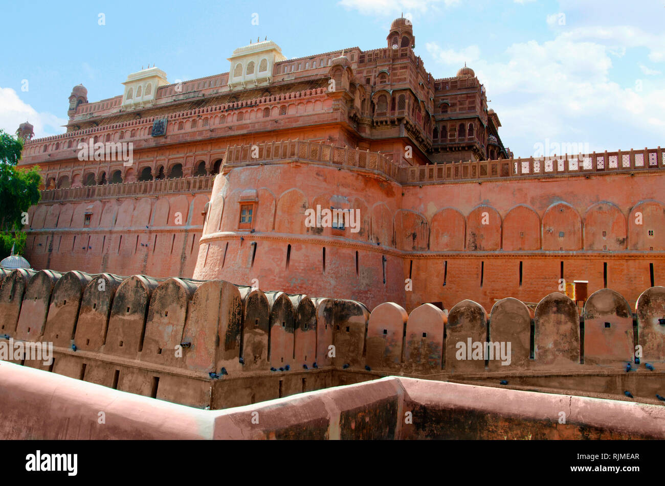 Dekorative Außenwand der Junagarh Fort, Bikaner, Rajasthan, Indien Stockfoto