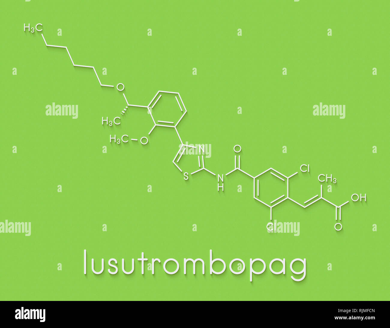 Lusutrombopag Droge Molekül (thrombopoietin Rezeptor Agonist). Skelettmuskulatur Formel. Stockfoto