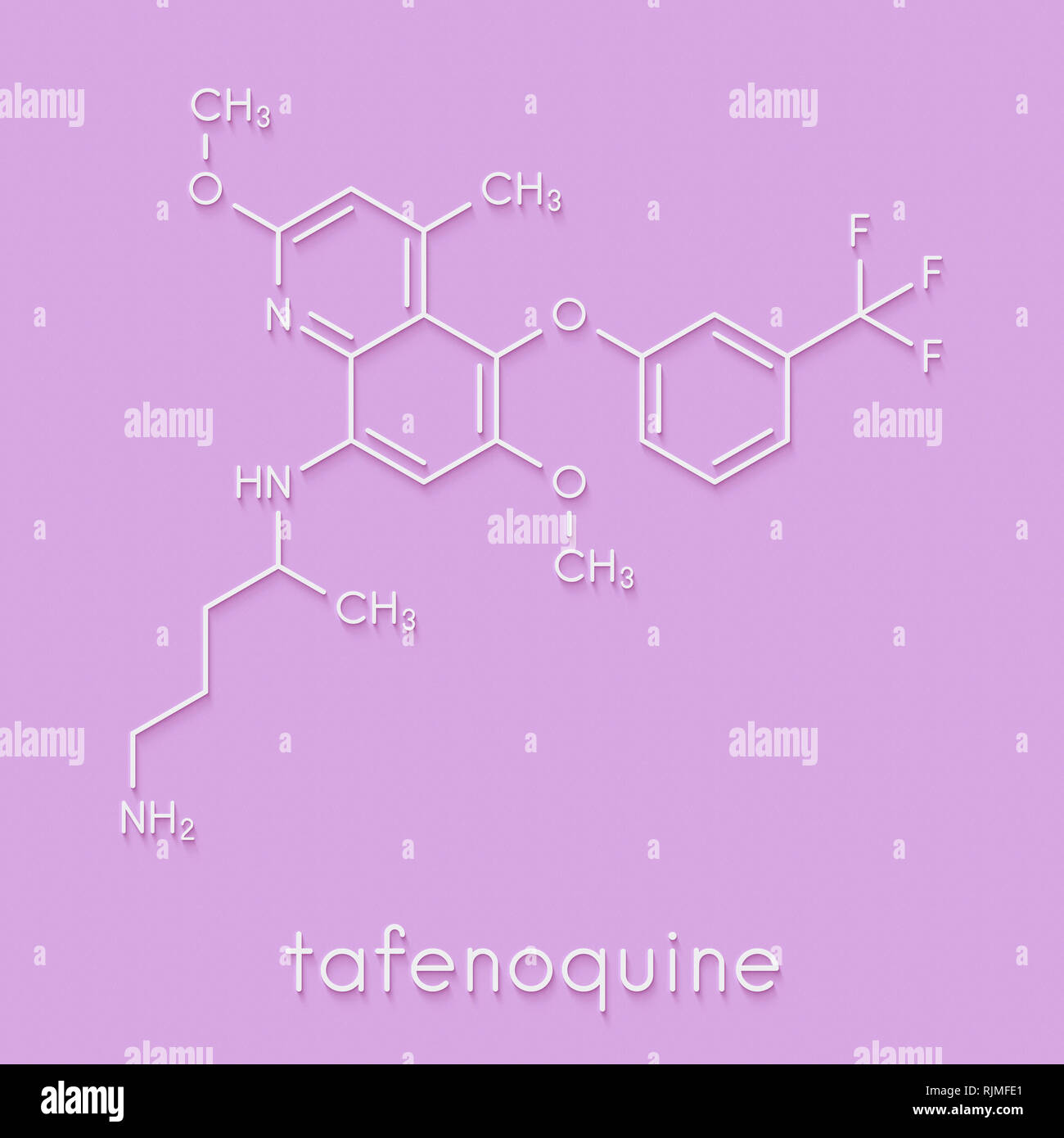 Tafenoquine Malariadroge Molekül. Skelettmuskulatur Formel. Stockfoto