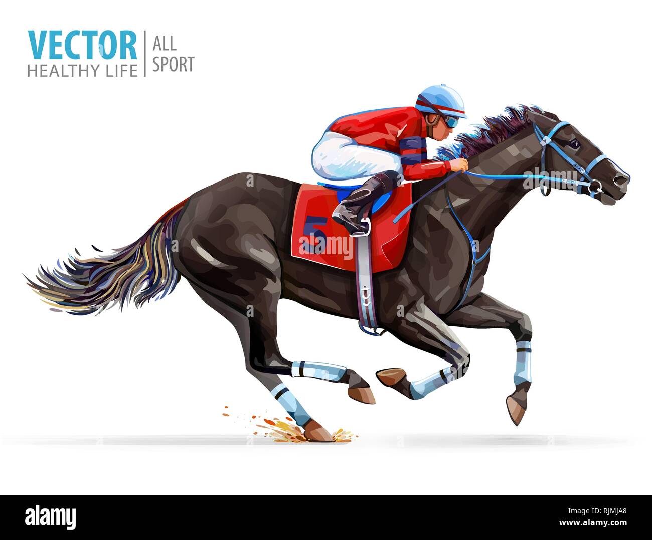 Jockey auf Racing Pferd. Derby. Sport. Vector Illustration auf weißem Hintergrund. Stock Vektor