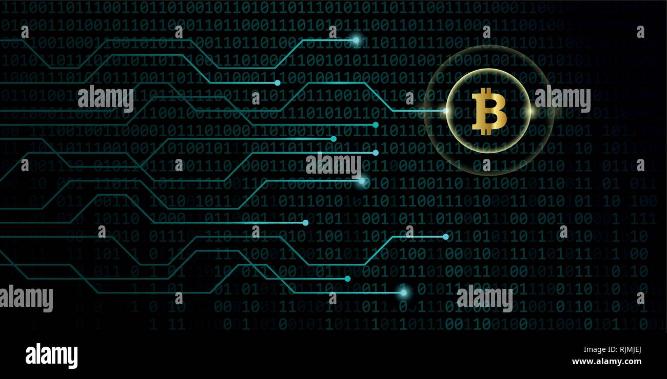 Golden bitcoin crypto Währung mit blauen binären Code Hintergrund Vektor-illustration EPS 10. Stock Vektor