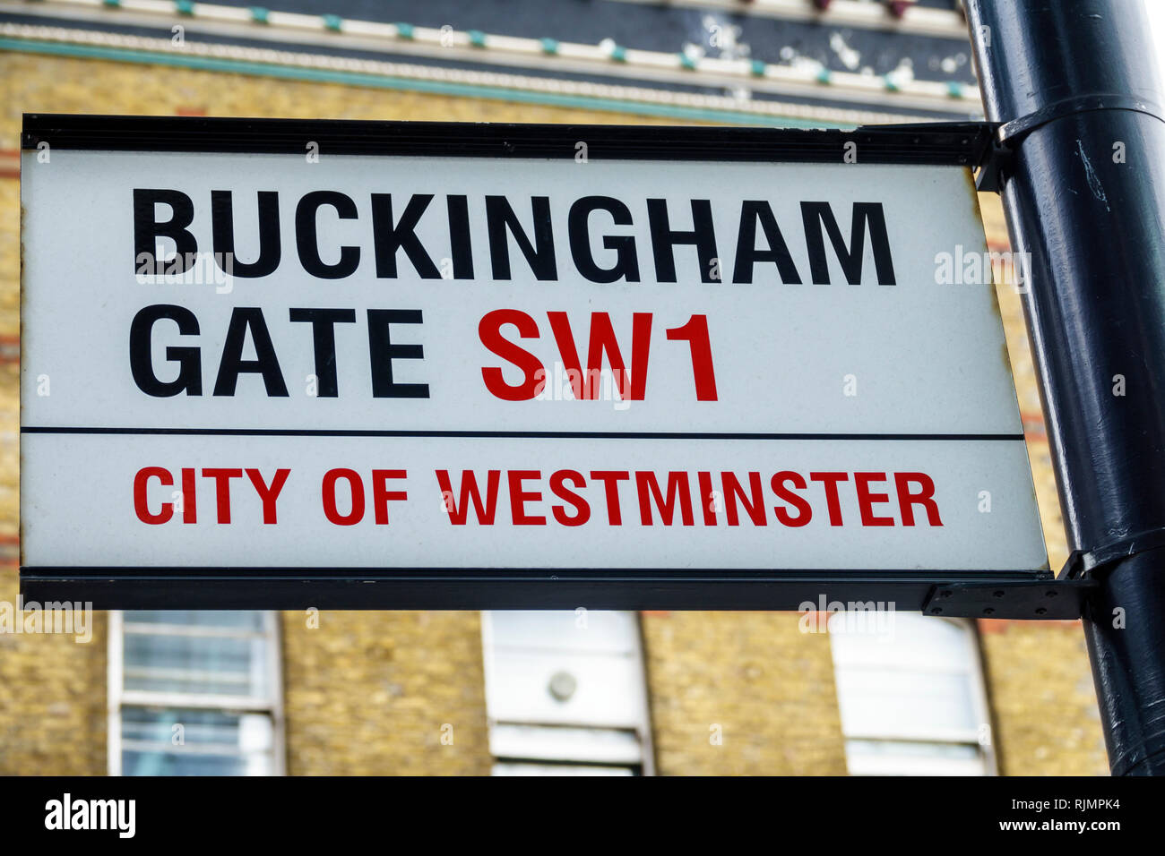 Vereinigtes Königreich Großbritannien England London City of Westminster Buckingham Gate SW1 Straßenschild Lage Sightseeing Besucher reisen t Stockfoto