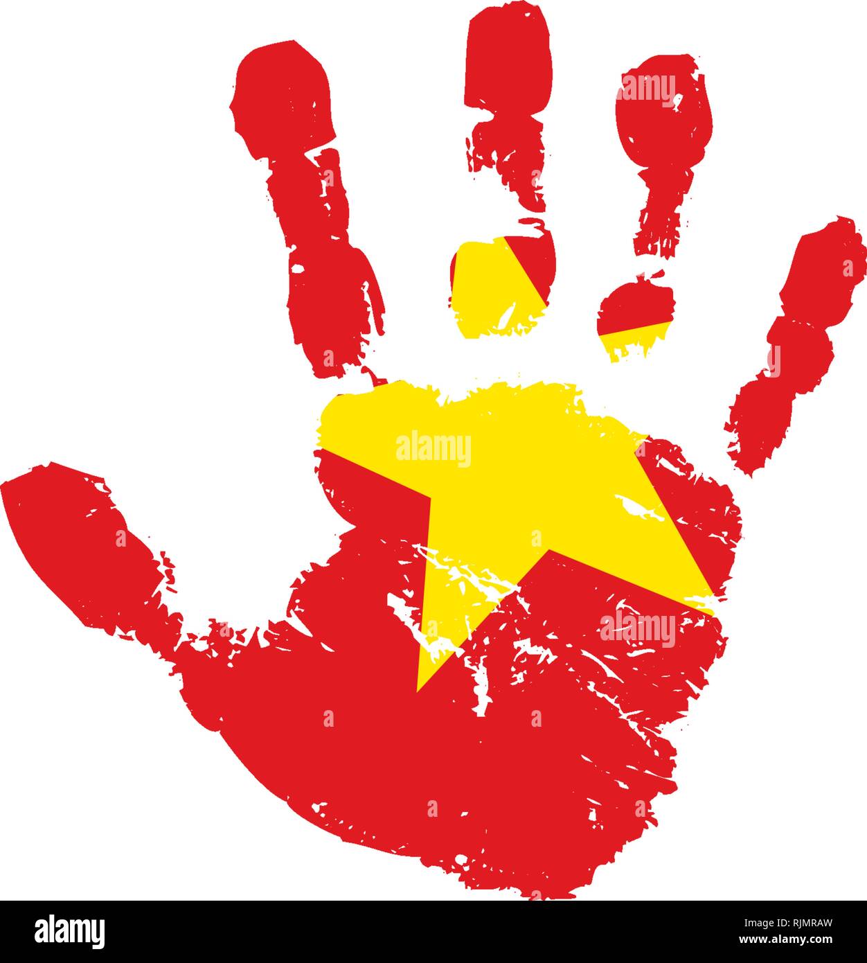 Vietnam Flagge und Hand auf weißem Hintergrund. Vector Illustration Stock Vektor