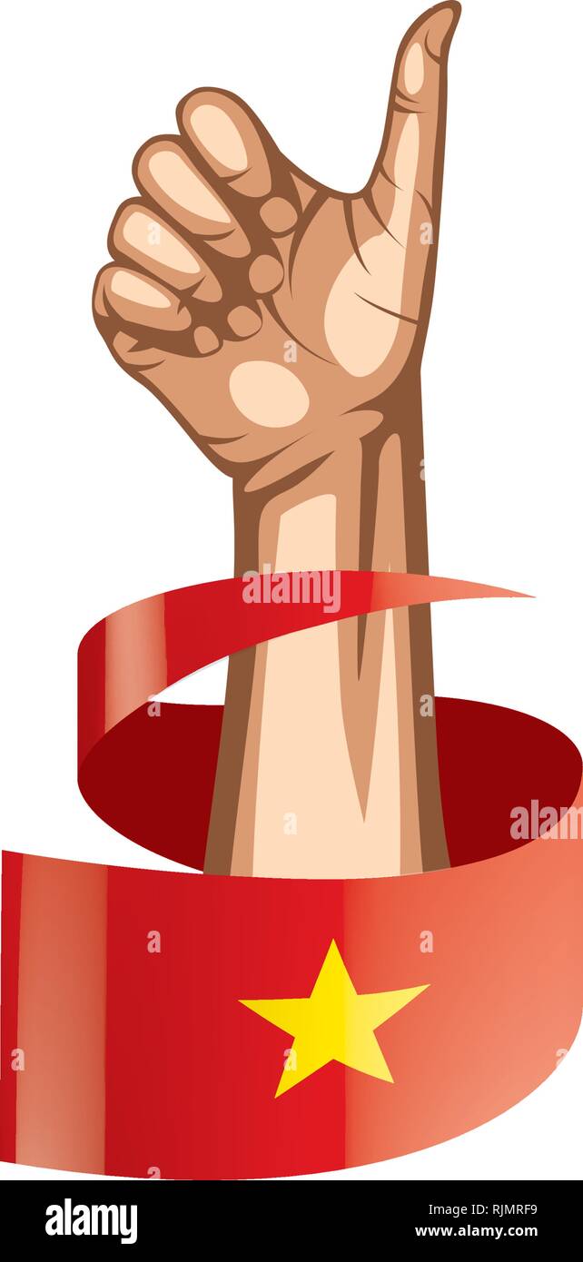 Vietnam Flagge und Hand auf weißem Hintergrund. Vector Illustration Stock Vektor