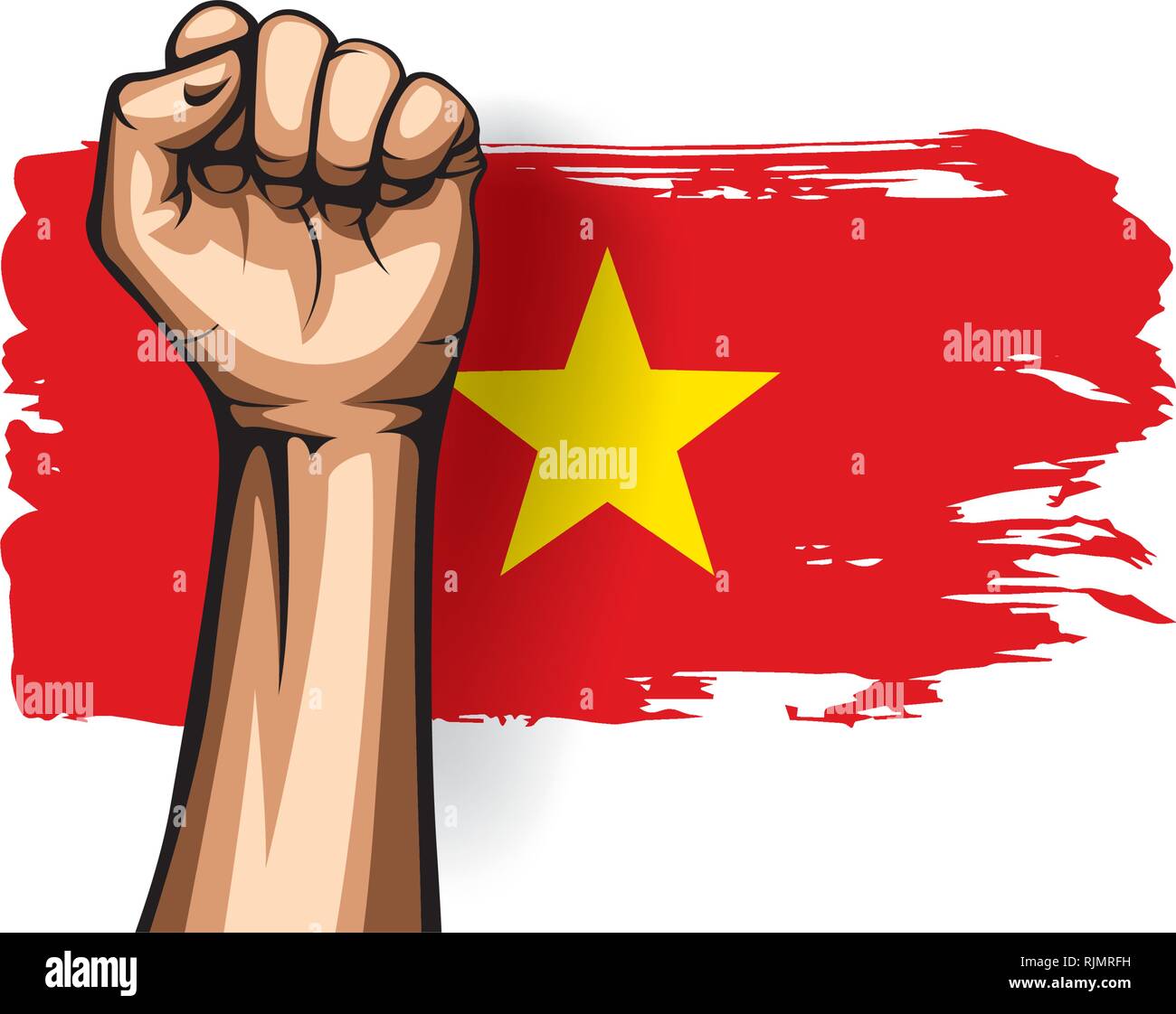 Vietnam Flagge und Hand auf weißem Hintergrund. Vector Illustration Stock Vektor