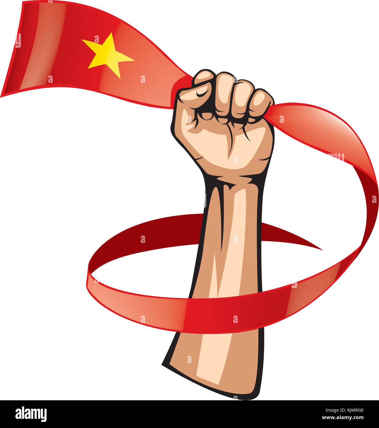 Vietnam Flagge und Hand auf weißem Hintergrund. Vector Illustration Stock Vektor