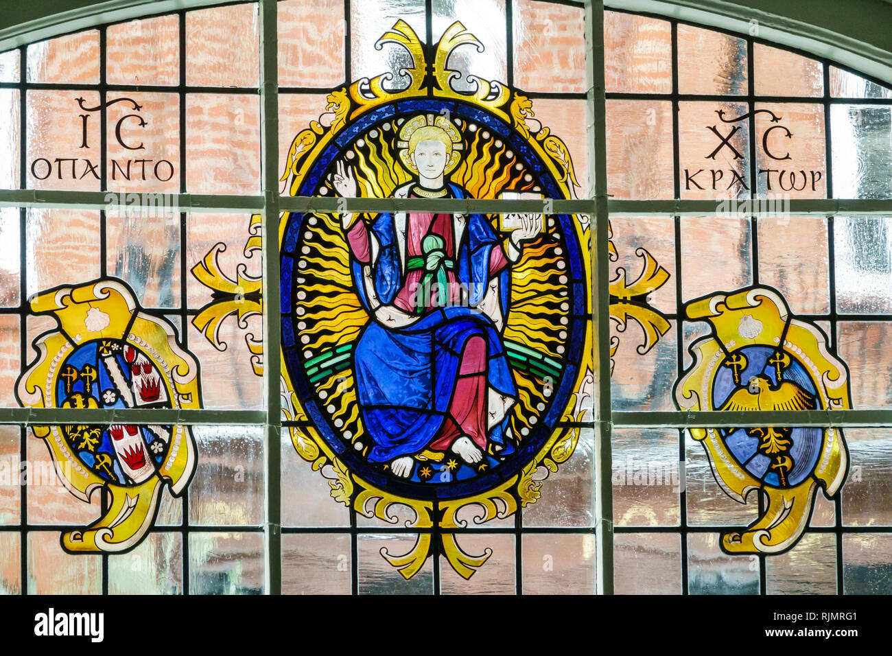 Vereinigtes Königreich Großbritannien England London Westminster Mayfair Grosvenor Chapel Anglikanische Kirche Buntglasfenster Sightseeing Besucher trav Stockfoto