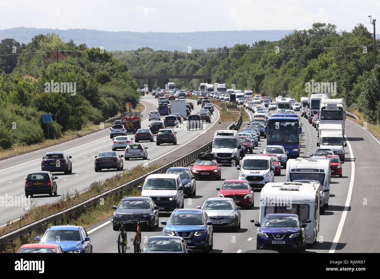 GV der Autobahn M5 zwischen Cheltenham und Gloucester Übersicht urlaub Verkehrsbehinderungen northbound - 28.7.2018 Bild von Antony Thompson - tausend Wort Stockfoto