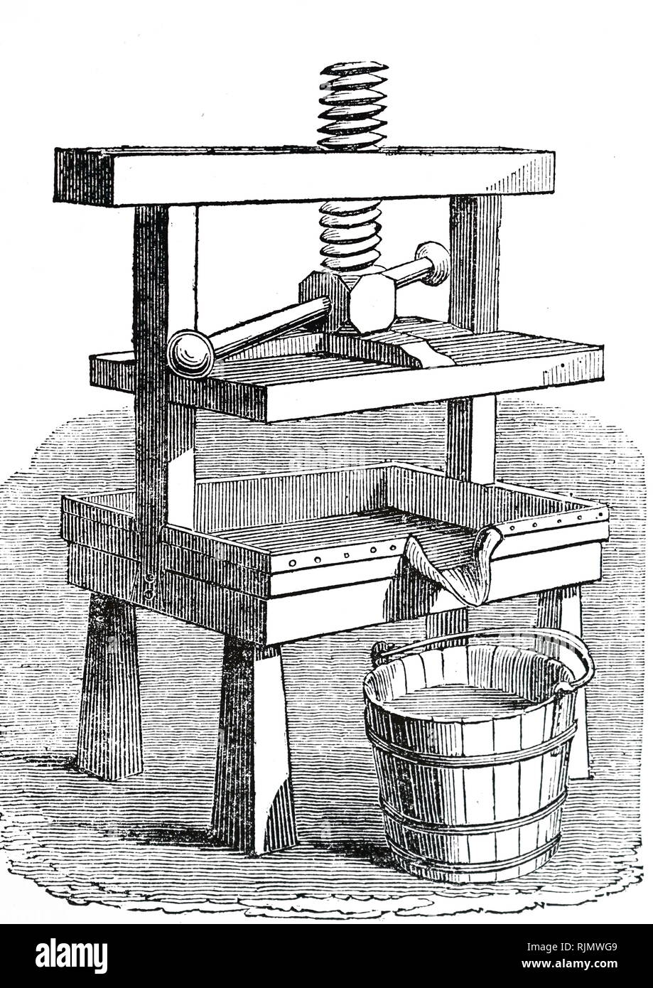 Eine Gravur der Darstellung englischer Cider press. 1835 Stockfoto