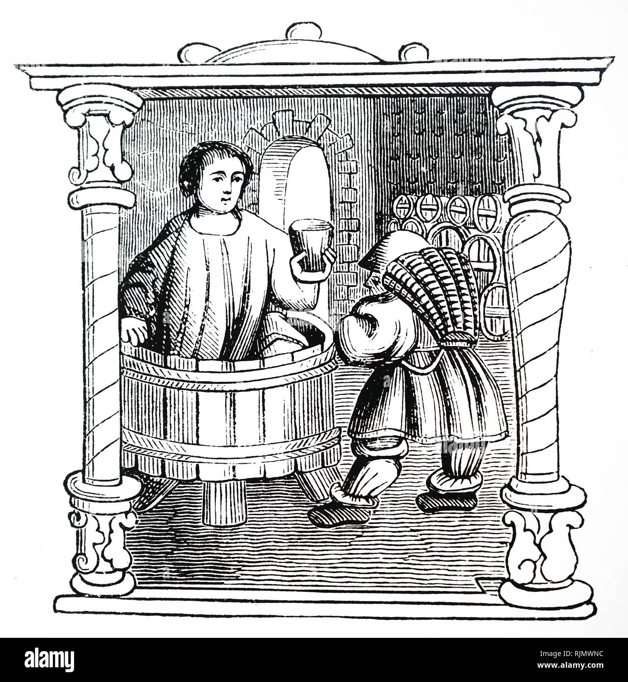 Treten Trauben. Gravur nach einer Miniatur in einem Gebetbuch aus dem 16. Jahrhundert. 1580 Stockfoto